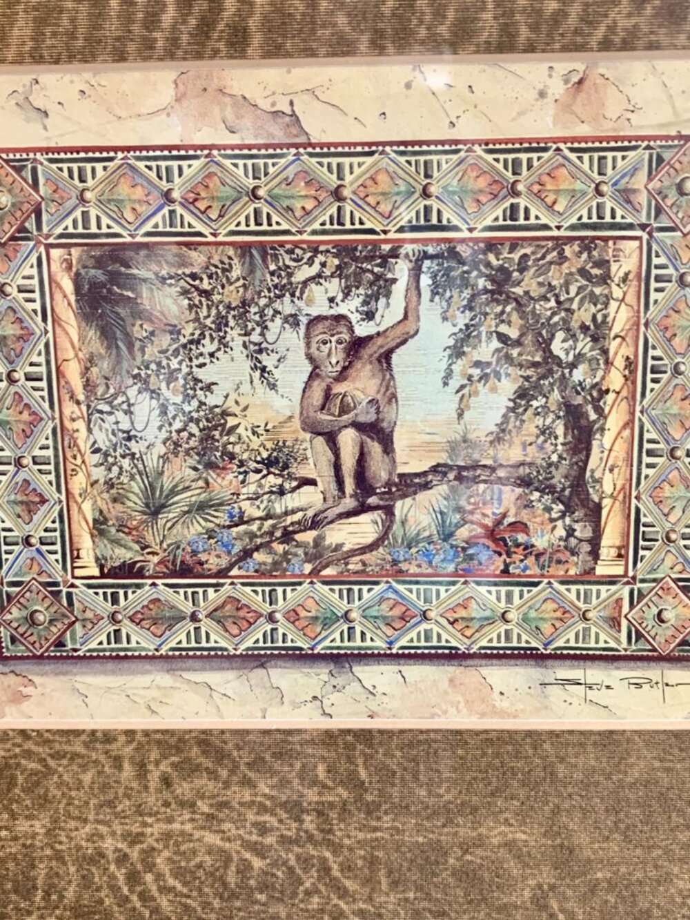 Vintage Framed Set of 2 Tropical Monkey Prints in the Jungle by Steve Butler - Picture 3 of 9